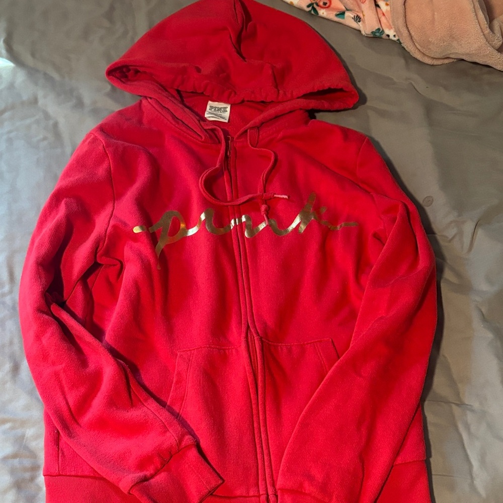 PINK Victoria Secret Red and Gold Hoodie